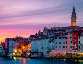 Lais Puzzle - Rovinj bunte Stadt Kroatien, Sonnenuntergang Rovinj historische Stadt mit Kirche und Meer - 1.000 Teile