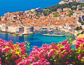 Lais Puzzle - Panoramablick auf die Altstadt von Dubrovnik mit Rosenblüten - 1.000 Teile
