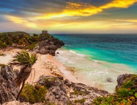 Lais Puzzle - Karibischer Strand an der Klippe in Tulum bei Sonnenuntergang, Mexiko - 1.000 Teile