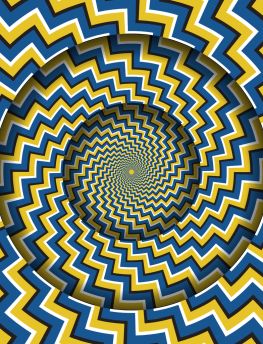 Lais Puzzle - Abstrakter runder Rahmen mit einem rotierenden blau-gelben Zickzack-Streifen-Muster. Optische hypnotische Illusion  - 1.000 Teile