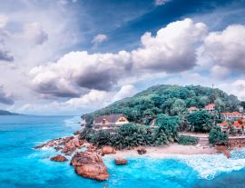 Lais Puzzle - La Digue, Seychellen. Luftaufnahme von Anse Patates bei Sonnenuntergang - 1.000 Teile