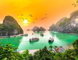 Lais Puzzle - Verträumte Sonnenuntergangslandschaft in der Halong-Bucht, Vietnam, Blick von der Adove. Dies ist das UNESCO-Weltkulturerbe, ein wunderschönes Naturwunder im Norden Vietnams - 1.000 Teile