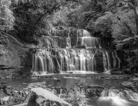 Lais Puzzle - Purakaunui Falls in der Catlins-Region in Neuseeland in schwarz weiß - 1.000 Teile