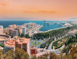 Lais Puzzle - Malaga, Spanien. Panorama Stadtlandschaft Höhenblick auf Malaga bei sonnigen Sommerabenden - 1.000 Teile