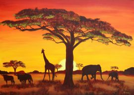 Lais Puzzle - Sonnenuntergang mit afrikanischen Tieren - 100, 200 & 500 Teile
