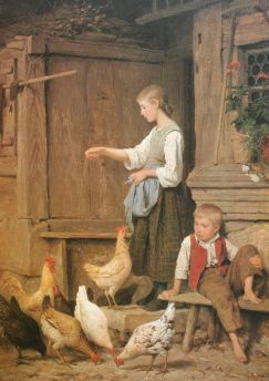 Lais Puzzle - Albert Anker - Mädchen die Hühner fütternd - 1.000 Teile